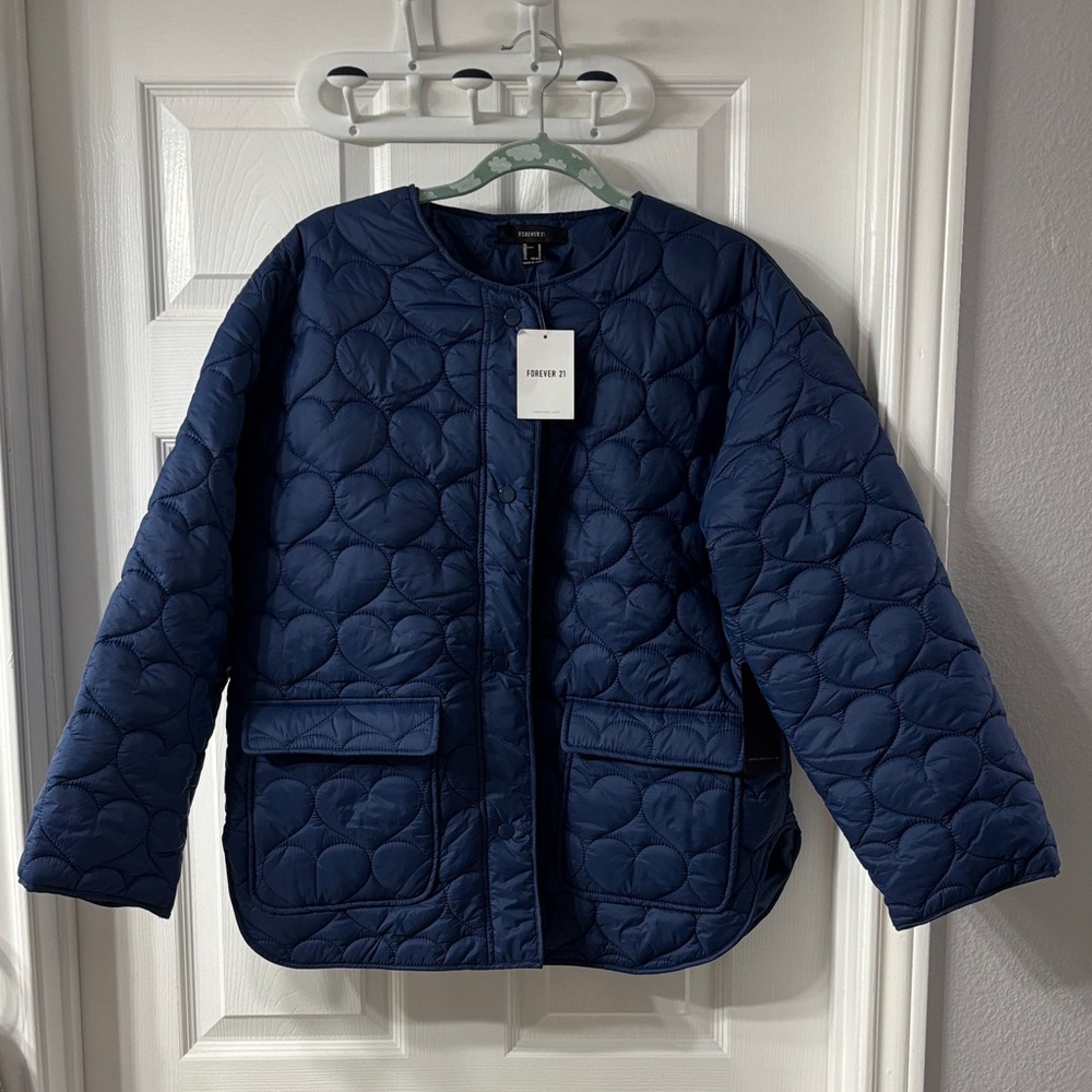Forever 21 Navy Quilted Heart Puffer Jacket